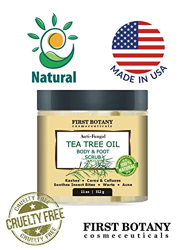 100-Natural-Tea-Tree-Oil-Body-Foot-Scrub-with-Dead-Sea-Salt-Best-for-Acne-Dandruff-and-Warts-Helps-with-Corns-Calluses-Athlete-foot-Jock-Itch-Body-Odor-11-oz First Botany Cosmeceuticals, 100% Natural Tea Tree Oil Body & Foot Scrub with Salt - Best for Acne, Dandruff and Warts, Helps with Corns, Calluses, Athlete foot, Jock Itch & Body Odor