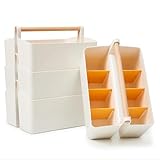 【 BESONDERHEITEN 】4 Stück. Abmessungen (jeweils): 25 x 18 x 15 cm (9,8 x 7 x 6 Zoll). Material: PP-Kunststoff. Farben: Weiß / Gelbe Trennwände. Bitte beachten Sie: Wenn der Griff ankommt oder sich lockert, drehen Sie ihn und lassen Sie ihn in der richtigen Position „einrasten“.