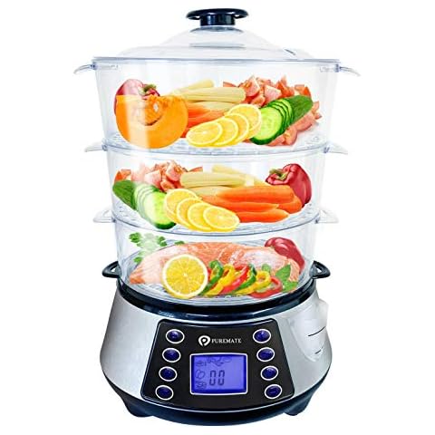 NaturoPure Food Steamer 11.5L Capacity, 3 Tier Electric Steamer, 6 Preset Cooking Mode,99 Minutes Timer & 800W Including a Rice Bowl Cover