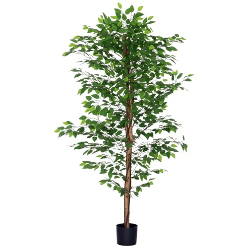 HOMCOM Pianta Finta di Ficus 180 cm con 1260 Foglie Vaso Incluso Verde