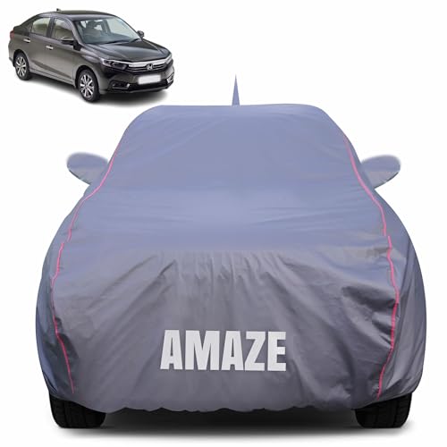 Image of 100% Waterproof Car Body Cover for Honda Amaze (2013-2025) with Mirror Pocket (Heat & UV Resistant, Triple Stitched, Soft Lining, Bottom Elastic & Piping) Grey
