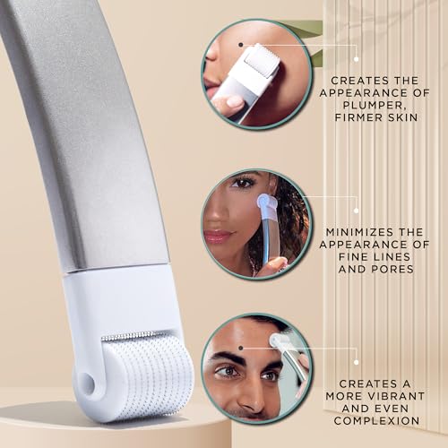 StackedSkincare Microneedling Roller with Replaceable 0.2mm Stainless Steel Needle Head - Gentle Micro Needle Roller for Face, Scalp & Body - Ergonomic Aluminum Handle for Smooth, Even, Radiant Skin
