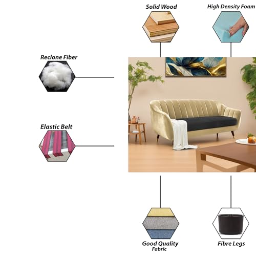 Image of Casaliving Anyse 3 Seater Sofa Set for Living Room (Cream Black Fabric) Premium Fabric Sofa