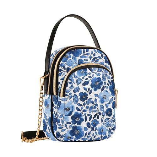 Sac à bandoulière fleurs bleues pour femme et fille, sac à main et porte-monnaie B2028