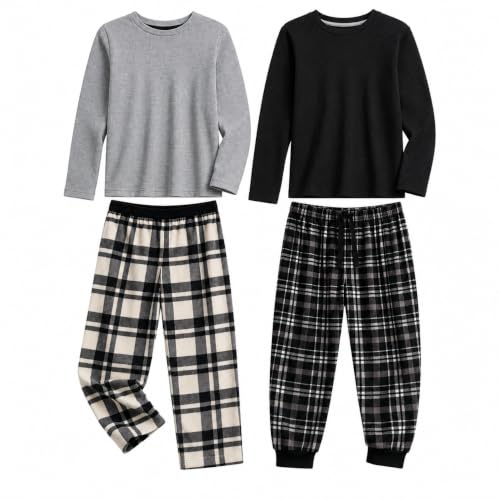 Image of US Angels Boys Pajamas Set | 4-Piece Long Sleeve & Fleece Pants | Soft Warm Sleepwear Pjs for Kids & Teens