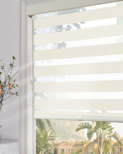 Image of Persilux Blackout Zebra Blinds for Windows (34.5 inch W x 72 inch H, Beige) Cordless Zebra Shades for Indoor Windows, Sheer Shades Thermal Insulated Blinds with Upgraded Cassette, Window Shades for Home