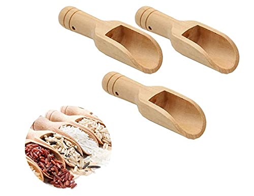 WEISHA Lot de 3 cuillères à sel en bois avec manche rond - Mini cuillère à épices en bois - Petite pelle à sel de bain - Cuillère à café - Cuillère à sel - Cuillère à lait en poudre