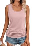 AUTOMET Womens Tank Tops 2025 Summer Sleeveless Square Round Neck Ruched Spring Tee Shirts Basic Loose Fit Flowy Dressy Cute Beach Vacation Outfits Trendy Clothes Pink L