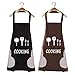 Aishow 2 Pezzi Grembiule Cucina Donna & Uomo,Grembiule da Cucina Professionale Impermeabile e Antiolio,Regolabile Grembiuli con Tasche (Nero/Marrone)