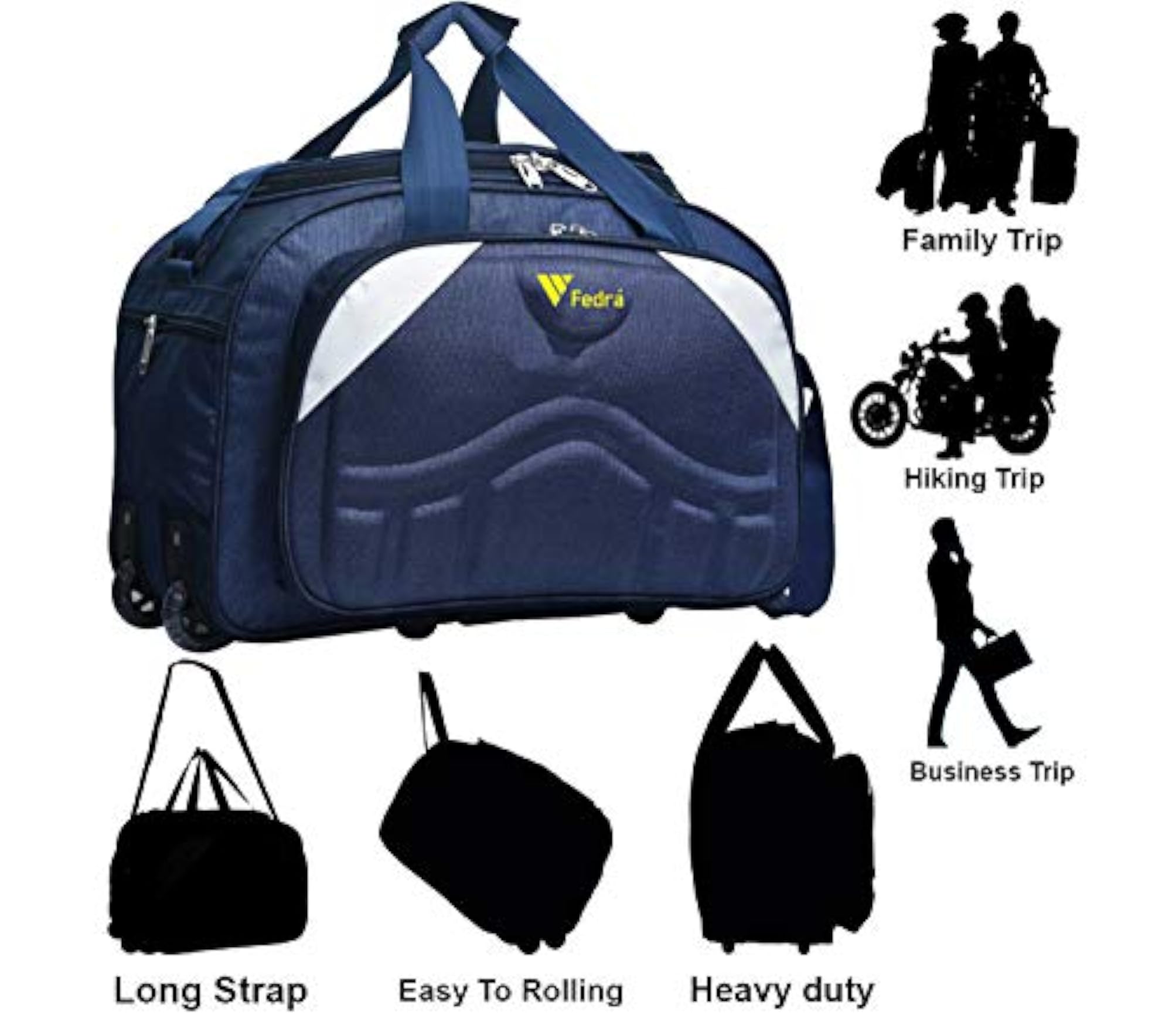 Expandable Waterproof Polyester Duffel Travel Bags Men Duffle Luggage Bag 45 L Blue White