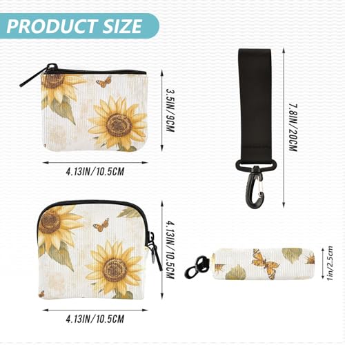 Rustic Sunflower Neutral Women's Coin Purses Card Cases Slim Detachable Credit Card Wallet Organizer with Zipper Pocket for Lady 2 Pcs4