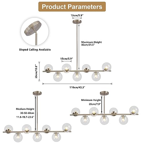 Kco L1043-SC Lighting Modern 7-Light Brushed Nickel Metal Large Chandelier Nordic Clear Glass Globe Farmhouse Pendant Light Silver Minimalist Adjustable Kitchen Island Hanging Ceiling Lights thumb #1