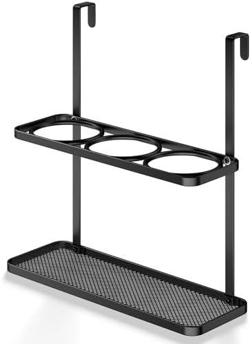 3-in-1 Hair Tool Organizer Holder for Dryer, Straightener & Curling Iron - Mounts on Cabinet Door&Tabletop, Black image 5