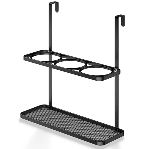 Josmimic 3-in-1 Hair Tool Organizer Holder for Dryer, Straightener & Curling Iron - Mounts on Cabinet Door&Tabletop, Black