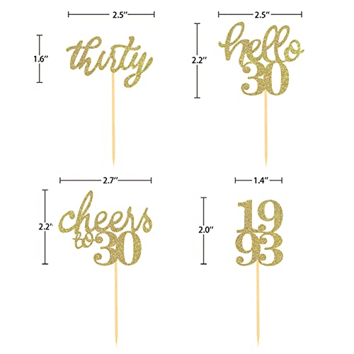 24 Pcs Gold Glitter 30Th Birthday Cupcake Toppers For Celebrating Thirty Years Old Birthday Party Decorations For 30Th Anniversary Party Supplies #TOP1