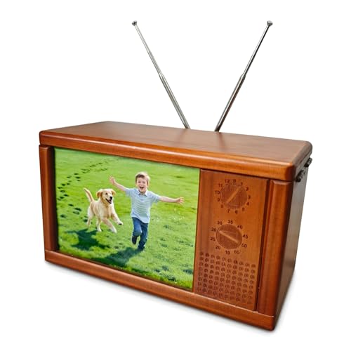 FMYSUSUXY Solid Wood Retro TV Mode Piggy Bank Double Currency Box Photo Frame Small TV Statue Home Decoration Item Creative Savings Model Unique Gift for Children Collectors