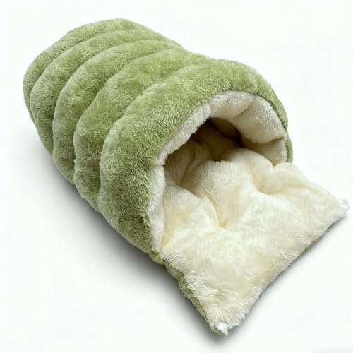 キャットベッド ペット用 猫用 寝袋 キャットハウス 暖かい 冬 防寒 クッション 洗える 小型犬用 布団 寝具 2way ふかふか あったか 耐久性 グリーン (M, タイプB)