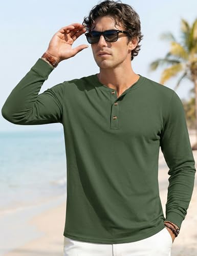 Image of MAGNIVIT Men's Long Sleeve Henley Shirts Cotton 3-Button Spring Casual T-Shirts Solid Color Soft Basic Tops 2026