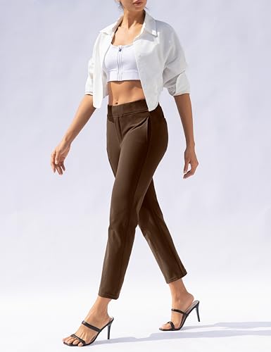 VOOVEEYA Women's Ankle Yoga Pants, Stretchy Golf Pants with 5 Pockets High Waist for Work Travel Dress Casual Straight Leg(26 in Dark Brown L) — view 3