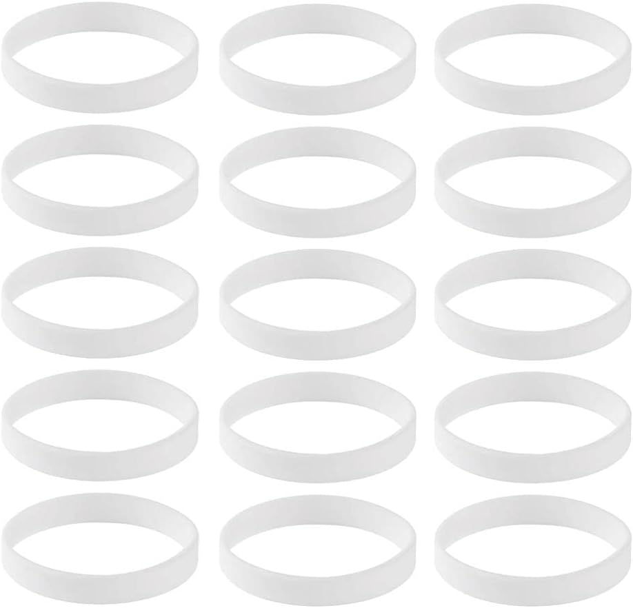 15pcs Silicone Wristbands Sports Bracelet Pack - Bangle Set for Adults - Eco-Friendly Soft Silica Gel - Hot Fashion Accessory - for Souvenirs and - as described, White