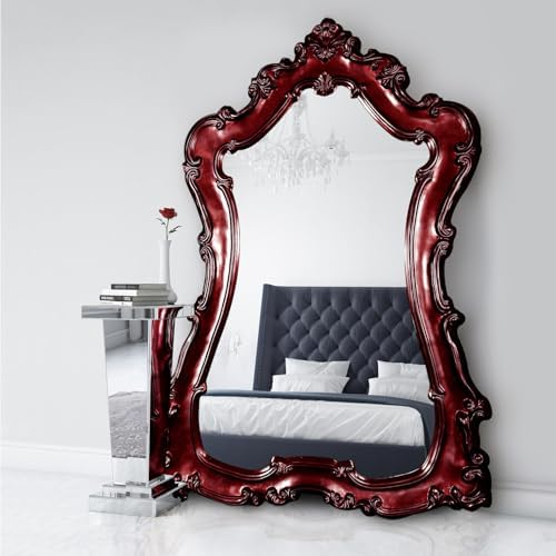Howard Elliott Collection Lorelei Oversized Full Length Wall Mounted and Leaning Mirror, Glossy Burgundy Floor Mirror, Large Full Body Wall Mirror for Bedroom, Living Room and Hallway, 89 x 60 Inch