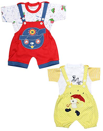 Image of babeezworld dungaree for Boys & Girls casual printed pure cotton-Pack of 2 (9101990001206; Multi Colour)