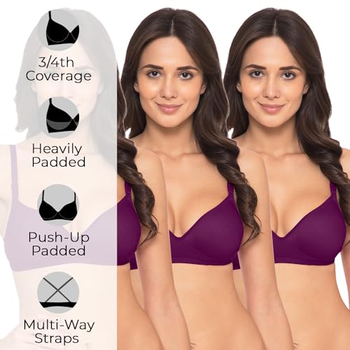 Image of Komli - Heavily Padded Push-Up Bra - Cotton Rich - Balconette - 3 /4th Coverage, Seamless, Wireless, Multiway Straps - T-Shirt Bra