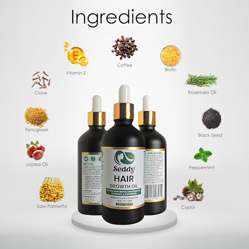Seddy-Hair-Growth-Oil-Caffeine-Castor-Biotin-Peppermint-Argan-Jojoba-Rosemary-Oil-for-Hair-Growth-Longer-Thicker-Fuller-Hair-treatment-Oil-for-Hair-loss-Damaged-Hair-34-Fl-OzPack-of-3