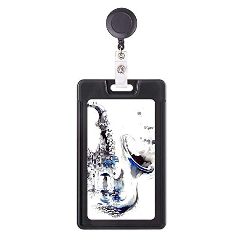 Porte-badge rétractable saxophone aquarelle au bureau et sur le chantier