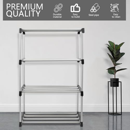 Image of Bumusty 4 Layer Tier Multipurpose Foldable Storage Rack, Bookshelf, ShoeShelf, Book Stand, Shoe Stand, Wardrobe Organizer for Clothes, Home, Library (4 Layer)
