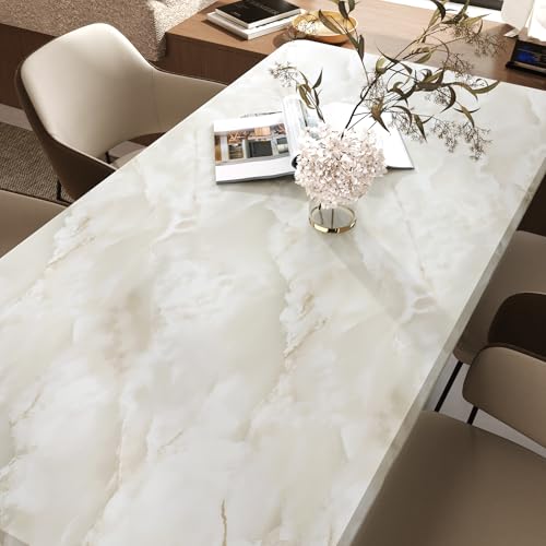 VaryStyle Cream Beige Marble Countertop Contact Paper Peel and Stick Waterproof Onyx Marble Wallpaper for Kitchen Bathroom Counter Top Covers Removable Thick Contact Paper for Countertops 15.7"x118"