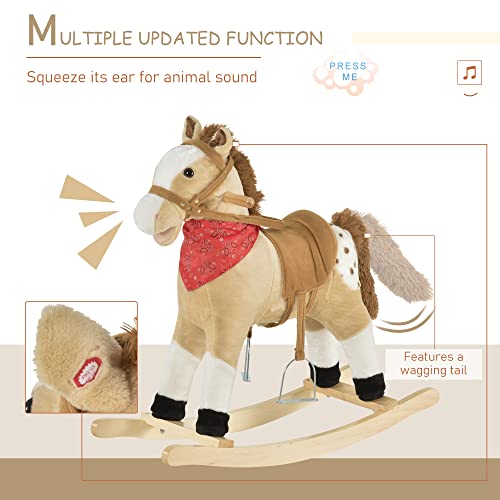 Qaba Kids Plush Ride-On Rocking Horse Toy Cowboy Rocker With Fun Realistic Sounds For Child 3-6 Years Old, Beige #TOP6