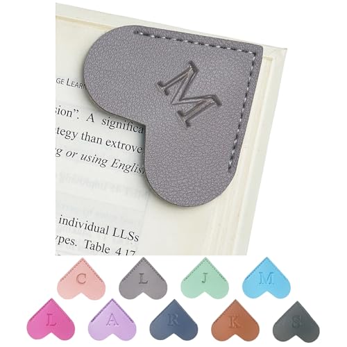 MOTEERLLU Personalized Leather Heart Bookmark with Initials