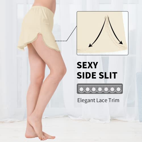 Mancyfit Half Slip For Women Underskirt Short Mini Skirt Slit Lace Trim Beige Medium #TOP2