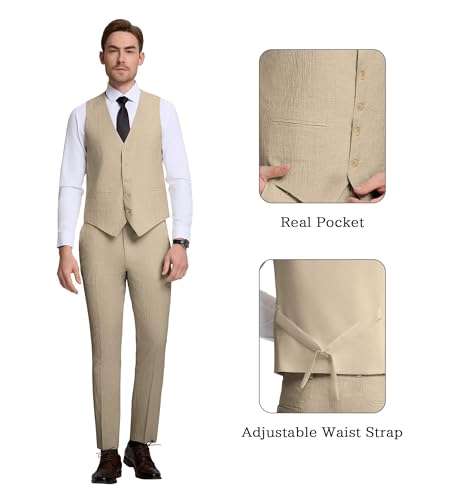 Mens Suits 3 Piece Slim Fit Suit Casual Suits Set for Men Lightweight Suit Blazer Vest Pants for Summer Wedding3