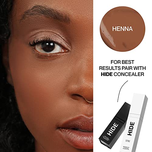 Hide Premium Liquid Foundation, See Shade Finder Below For Perfect Match, Multi-Use Waterproof Foundation, Medium/Full Coverage Foundation, Oil Free – We Have A Shade For All Skin Types, 1 Fl. Oz. (Henna). #TOP4