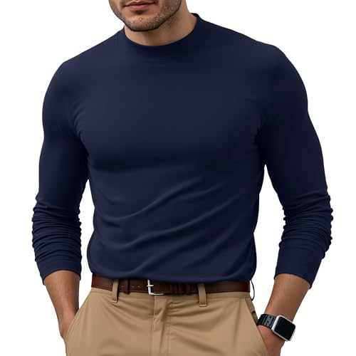 RQP Mens Mock Turtleneck Long Sleeve Lightweight Basic Solid Undershirt Stretch Slim Fit Sweaters