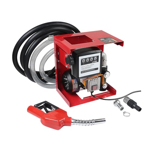 KATSU Diesel Transfer Pump Kit 220V 550W Self Priming Fuel Kerosene Oil Fluid Extractor with Dispenser Gun, Flow Meter and Hose, for Tractor Caravan Truck Construction Machinery