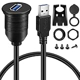 BATIGE Single Port USB 3.0 Male to USB 3.0 Female Car Mount Flush Cable Waterproof for Car Truck Boat Motorcycle Dashboard Panel - 6ft