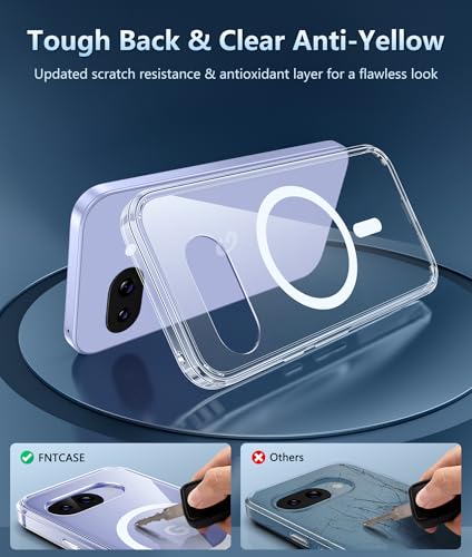 Image of FNTCASE for Google Pixel 9a Case: Magnetic Military Grade Drop Protection Anti Yellowing Cell Phone Cover - Rugged Shockproof Protective Bumper Transparent Cases(Clear Magnetic)