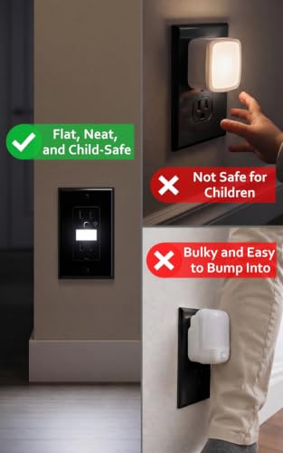 Image of SOZULAMP 10-Pack Night Light Wall Outlet, Touch & Dusk-to-Dawn Sensors | Glossy Black 15A 125V Tamper-Resistant Receptacle; Guide Light for Kids and Seniors;Ideal for Hallway,Nurserie,Stair,Bathroom