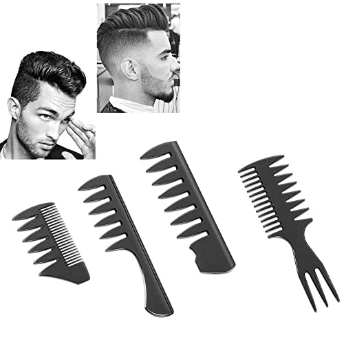 Foto von Professional Styling Kamm Set,Breiter Zahnkamm Kit,4pc Haar Kamm Styling Männer,Hitzebeständiger Antistatischer Carbon Kamm,Öl Kopf Kamm Kunststoff Hair Comb,Stielkamm Haarkamm für Haarstyling Salon
