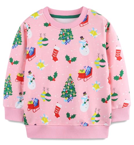 Mrocioa Little Girl Fashion Sweatshirt Christmas Cotton Shirt Long Sleeve Toddler Pullover Tshirt for Outerwear 5T