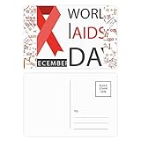 Dimensions : 14,6 x 9,8 cm. Lot de 20 cartes postales de remerciement avec ruban rouge pour le jour du Soutien du Monde 1er décembre