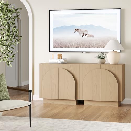 Nathan James Iris Mid-Century Modern Credenza, Light Brown TV Stand,