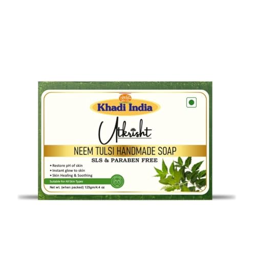 Image of Khadi Neem Tulsi Handmade Bathing Soap Bar 125g | Natural Deodorizer & Herbal Soap | For Removing Dirt & Impurities | Deep Cleansing For Glowing & Brightening Skin | All Skin Types