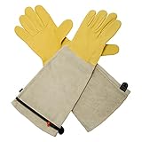 Lang Gartenhandshuhe Damen Herren Leder Rosenhandschuhe Garten Handschuhe Leder Gartenarbeitsshandschuhe mit Unterarmschutz Dornenfest Kartzfest Rosen Arbeitshandshuhe für Gärtner Bauern, M, 1Paar