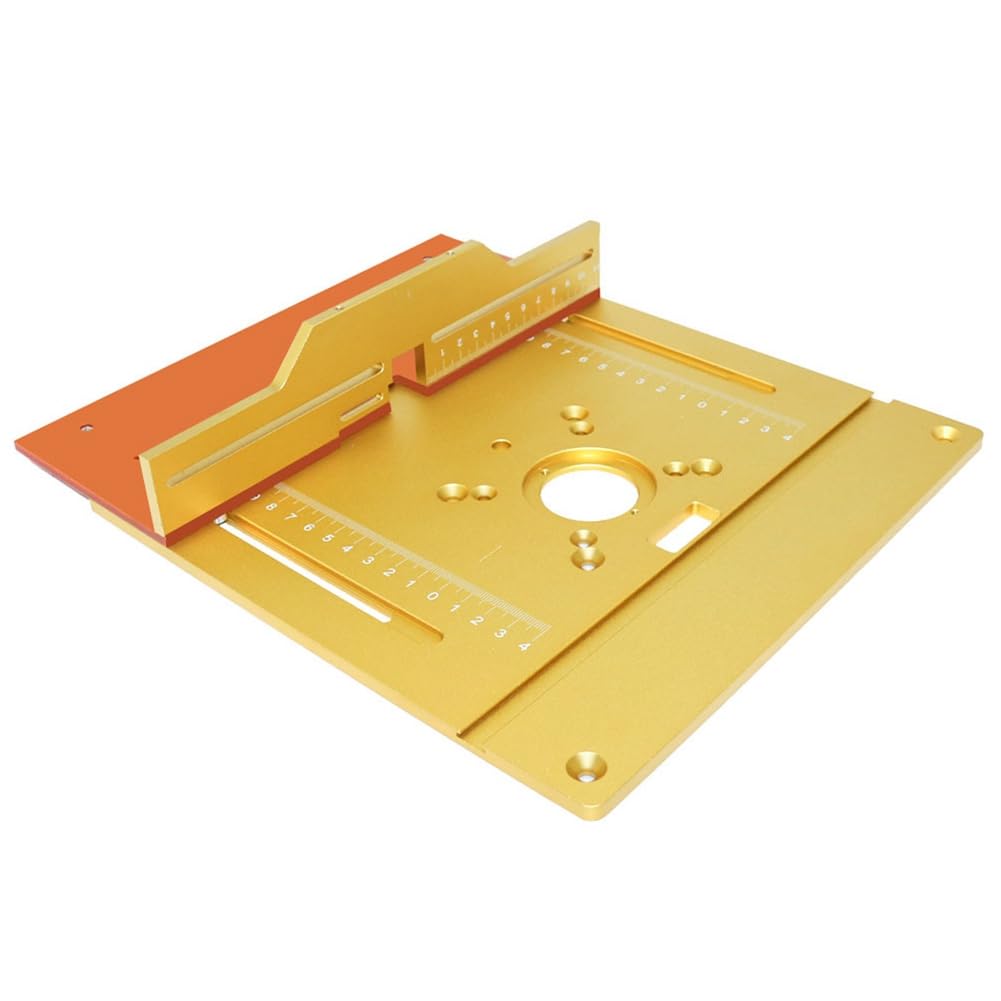 Elevadores de enrutador para carpintería, Elevador de enrutador con Placa Superior de 9,4 x 7,9 Pulgadas, Tablero de Mesa Biselado con Ranuras para carpintería (Dorado)