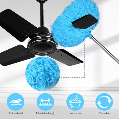 Image of Eunice 13-49.7 Inches Ceiling Fan Duster with Extension Pole, 4-Claw and Round Heads, Adjustable and Removable Fan Cleaner Blade for High Ceiling, Window Door Furniture (Blue)