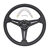 Spocoro Racing Steering Wheel 350mm/ 13.8', 6-Bolts with Vinyl Leather, Aluminum Frame+Horn...